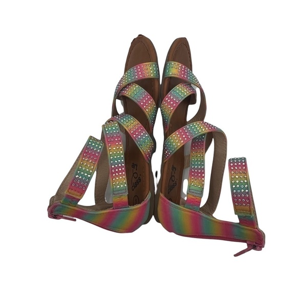 Art Class Pink Purple Yellow Ombre Gladiator Rhinestone Sandals Size 1 Girl’s - Picture 6 of 11